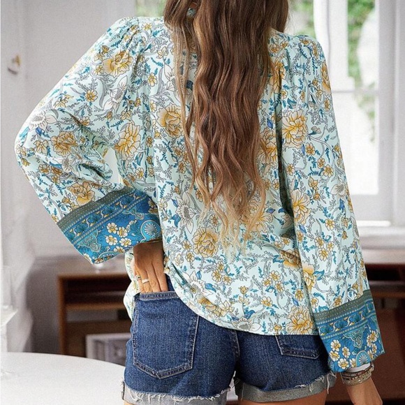 Boho Floral Print neck tie blouse - Picture 10 of 13